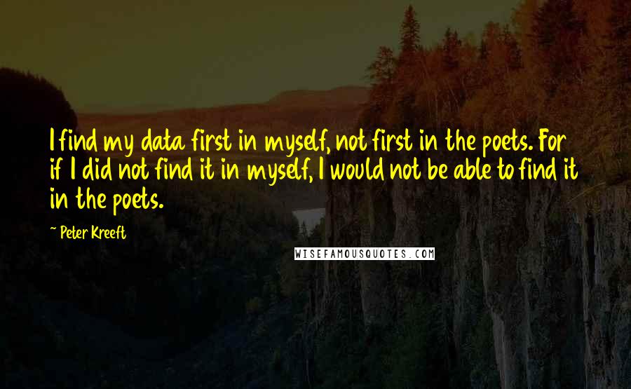 Peter Kreeft Quotes: I find my data first in myself, not first in the poets. For if I did not find it in myself, I would not be able to find it in the poets.