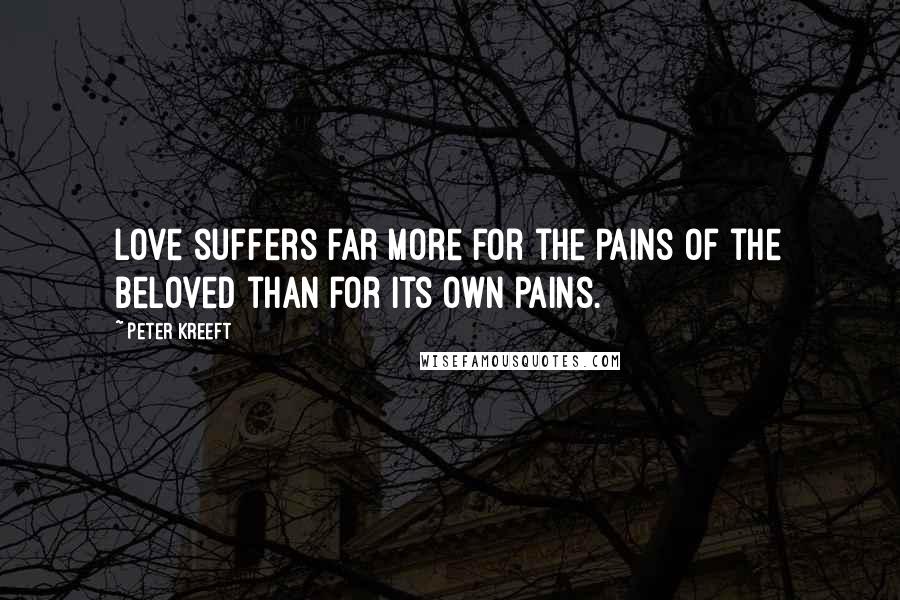 Peter Kreeft Quotes: Love suffers far more for the pains of the beloved than for its own pains.