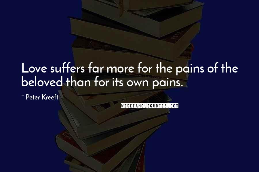 Peter Kreeft Quotes: Love suffers far more for the pains of the beloved than for its own pains.