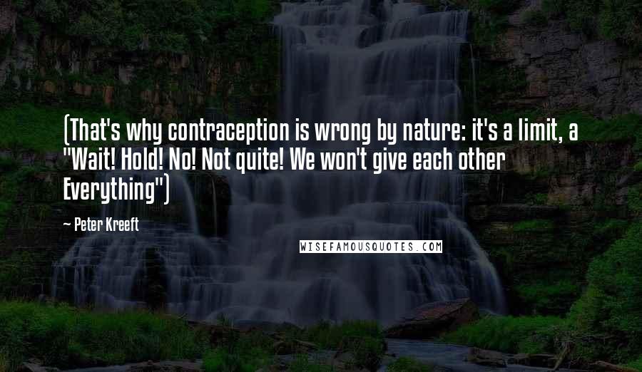 Peter Kreeft Quotes: (That's why contraception is wrong by nature: it's a limit, a "Wait! Hold! No! Not quite! We won't give each other Everything")