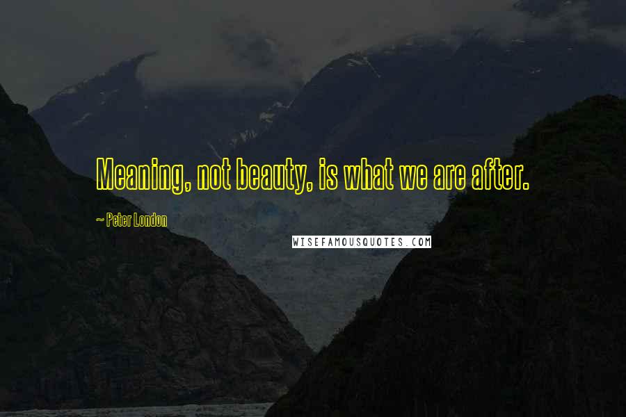 Peter London Quotes: Meaning, not beauty, is what we are after.