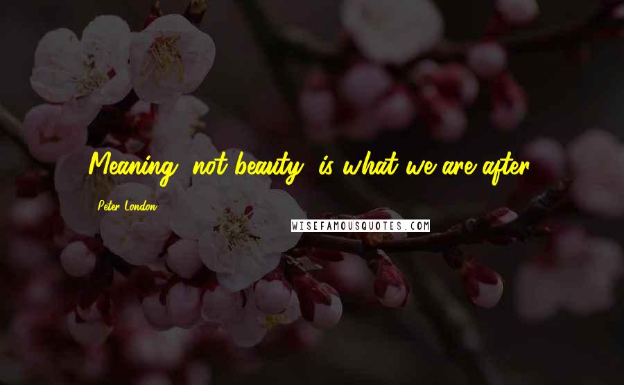 Peter London Quotes: Meaning, not beauty, is what we are after.