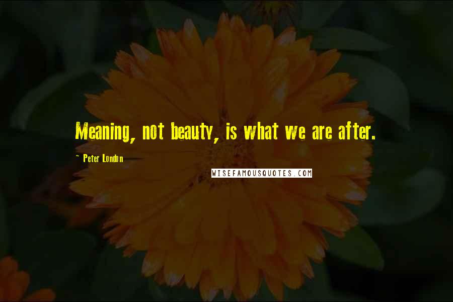 Peter London Quotes: Meaning, not beauty, is what we are after.