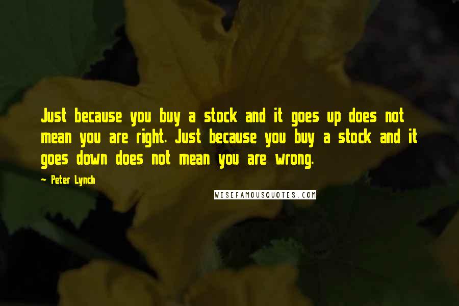 Peter Lynch Quotes: Just because you buy a stock and it goes up does not mean you are right. Just because you buy a stock and it goes down does not mean you are wrong.