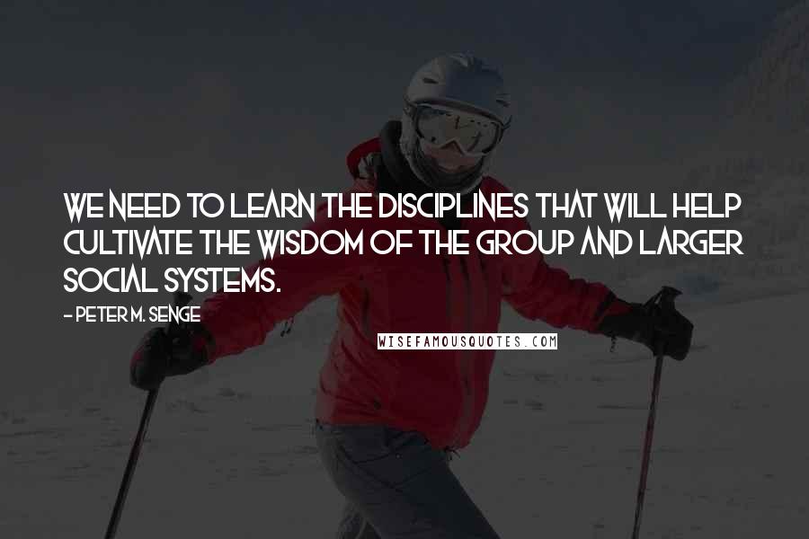 Peter M. Senge Quotes: We need to learn the disciplines that will help cultivate the wisdom of the group and larger social systems.