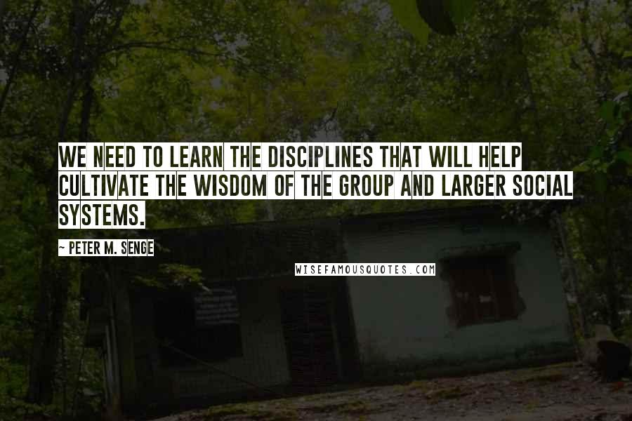 Peter M. Senge Quotes: We need to learn the disciplines that will help cultivate the wisdom of the group and larger social systems.