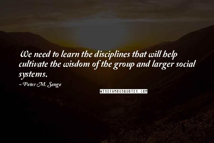 Peter M. Senge Quotes: We need to learn the disciplines that will help cultivate the wisdom of the group and larger social systems.