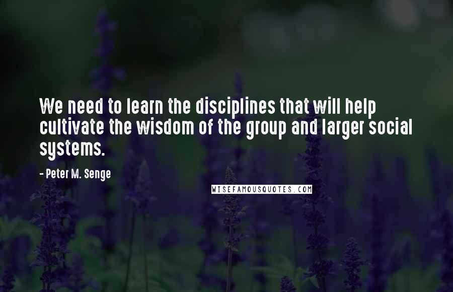 Peter M. Senge Quotes: We need to learn the disciplines that will help cultivate the wisdom of the group and larger social systems.