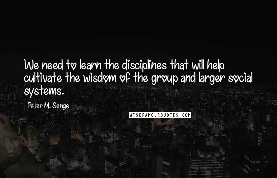 Peter M. Senge Quotes: We need to learn the disciplines that will help cultivate the wisdom of the group and larger social systems.