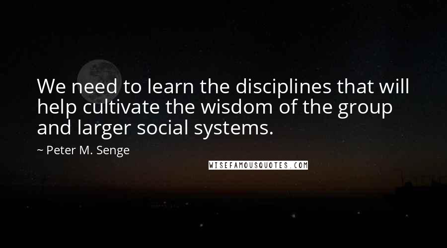 Peter M. Senge Quotes: We need to learn the disciplines that will help cultivate the wisdom of the group and larger social systems.