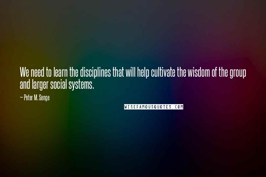 Peter M. Senge Quotes: We need to learn the disciplines that will help cultivate the wisdom of the group and larger social systems.