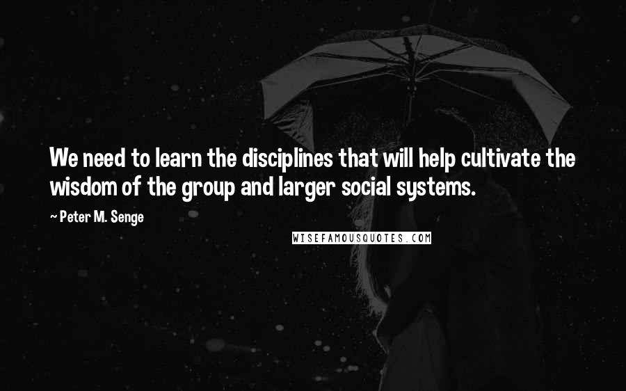 Peter M. Senge Quotes: We need to learn the disciplines that will help cultivate the wisdom of the group and larger social systems.