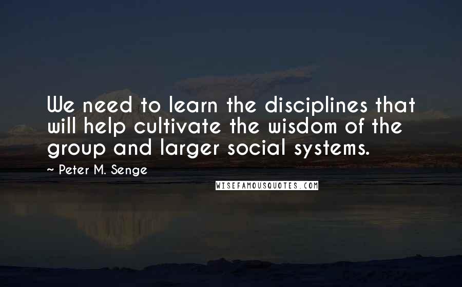 Peter M. Senge Quotes: We need to learn the disciplines that will help cultivate the wisdom of the group and larger social systems.