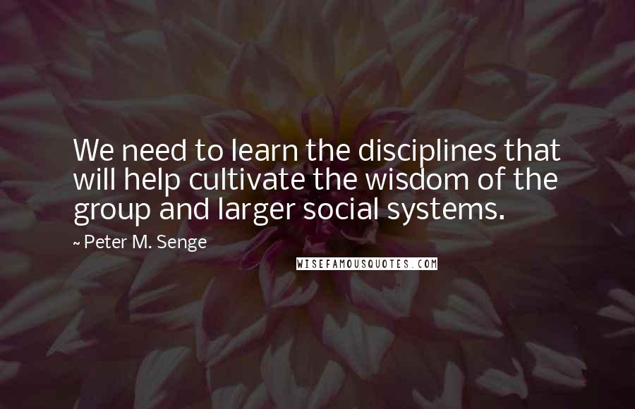 Peter M. Senge Quotes: We need to learn the disciplines that will help cultivate the wisdom of the group and larger social systems.