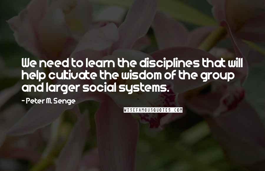 Peter M. Senge Quotes: We need to learn the disciplines that will help cultivate the wisdom of the group and larger social systems.