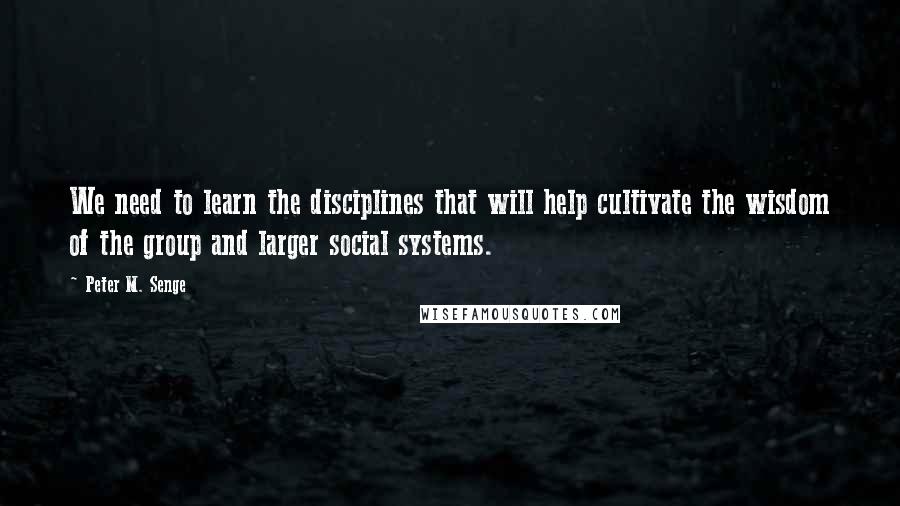 Peter M. Senge Quotes: We need to learn the disciplines that will help cultivate the wisdom of the group and larger social systems.