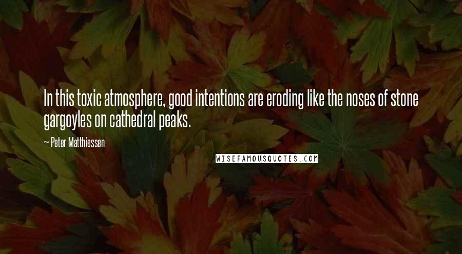 Peter Matthiessen Quotes: In this toxic atmosphere, good intentions are eroding like the noses of stone gargoyles on cathedral peaks.