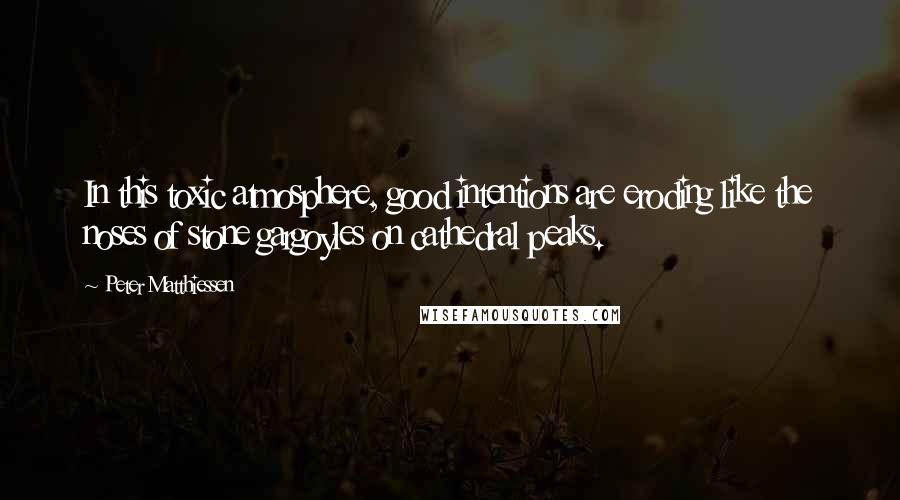 Peter Matthiessen Quotes: In this toxic atmosphere, good intentions are eroding like the noses of stone gargoyles on cathedral peaks.