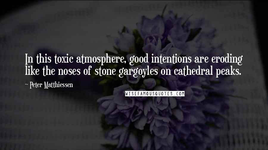 Peter Matthiessen Quotes: In this toxic atmosphere, good intentions are eroding like the noses of stone gargoyles on cathedral peaks.