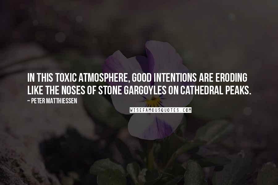 Peter Matthiessen Quotes: In this toxic atmosphere, good intentions are eroding like the noses of stone gargoyles on cathedral peaks.