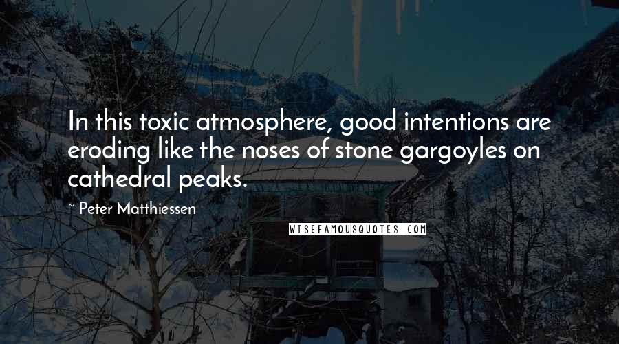 Peter Matthiessen Quotes: In this toxic atmosphere, good intentions are eroding like the noses of stone gargoyles on cathedral peaks.