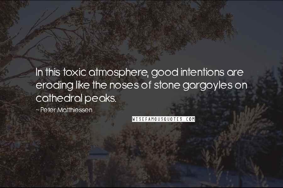 Peter Matthiessen Quotes: In this toxic atmosphere, good intentions are eroding like the noses of stone gargoyles on cathedral peaks.