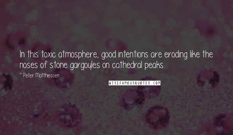 Peter Matthiessen Quotes: In this toxic atmosphere, good intentions are eroding like the noses of stone gargoyles on cathedral peaks.