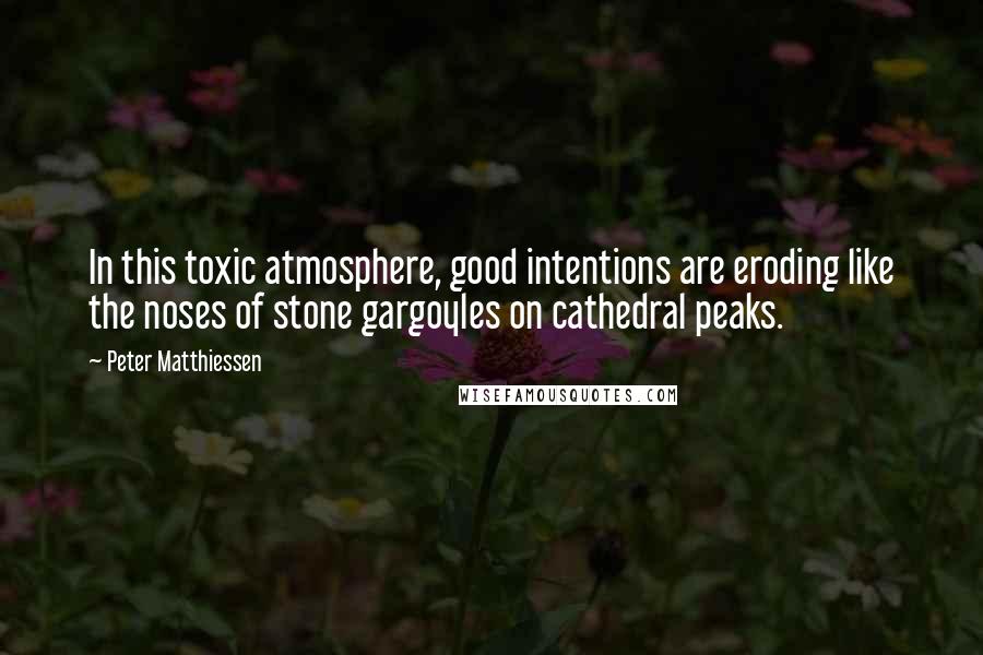 Peter Matthiessen Quotes: In this toxic atmosphere, good intentions are eroding like the noses of stone gargoyles on cathedral peaks.