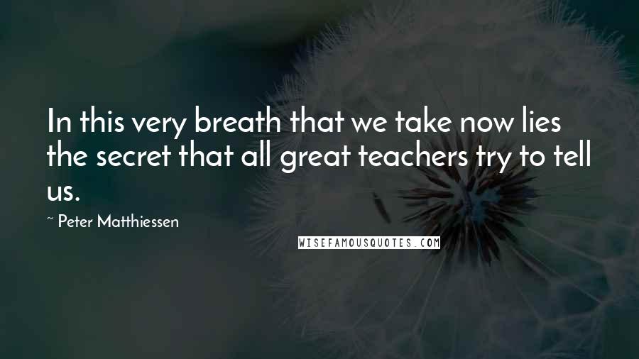 Peter Matthiessen Quotes: In this very breath that we take now lies the secret that all great teachers try to tell us.