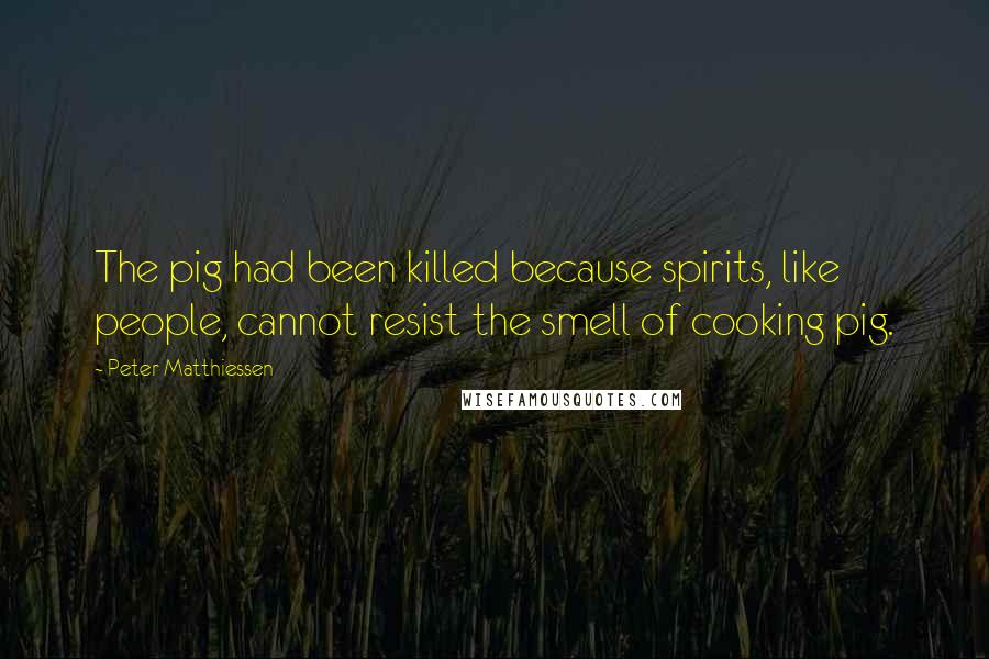 Peter Matthiessen Quotes: The pig had been killed because spirits, like people, cannot resist the smell of cooking pig.