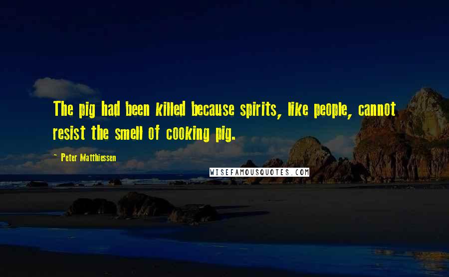 Peter Matthiessen Quotes: The pig had been killed because spirits, like people, cannot resist the smell of cooking pig.
