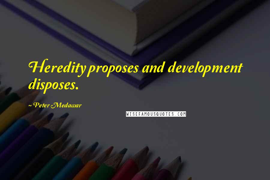 Peter Medawar Quotes: Heredity proposes and development disposes.