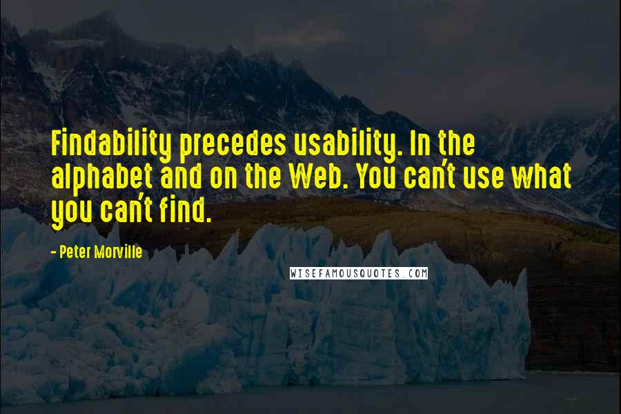 Peter Morville Quotes: Findability precedes usability. In the alphabet and on the Web. You can't use what you can't find.