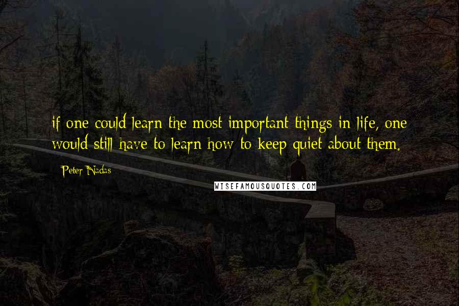 Peter Nadas Quotes: if one could learn the most important things in life, one would still have to learn how to keep quiet about them.