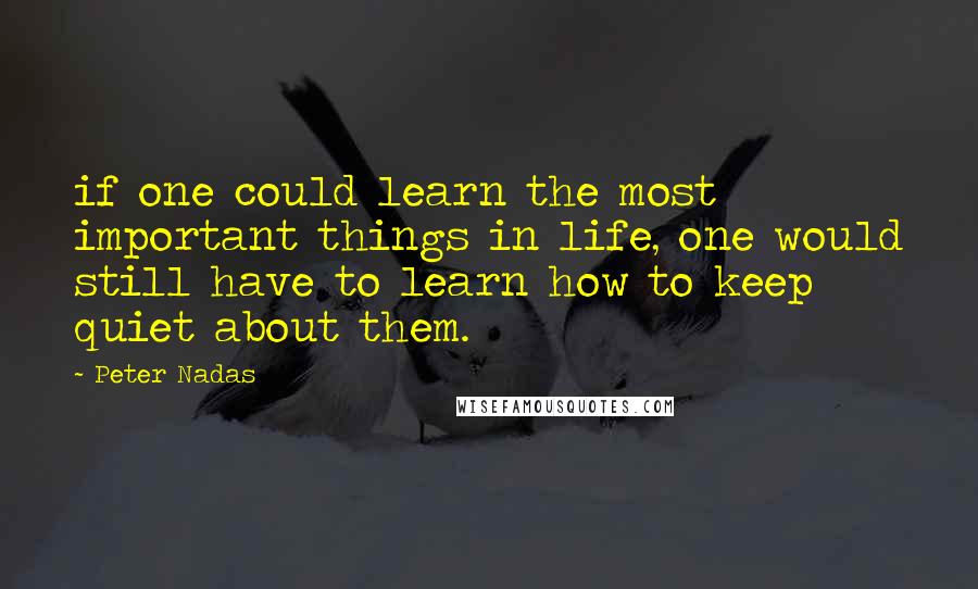 Peter Nadas Quotes: if one could learn the most important things in life, one would still have to learn how to keep quiet about them.