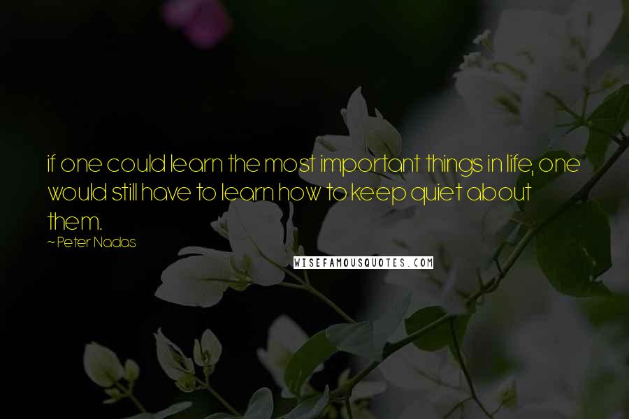 Peter Nadas Quotes: if one could learn the most important things in life, one would still have to learn how to keep quiet about them.