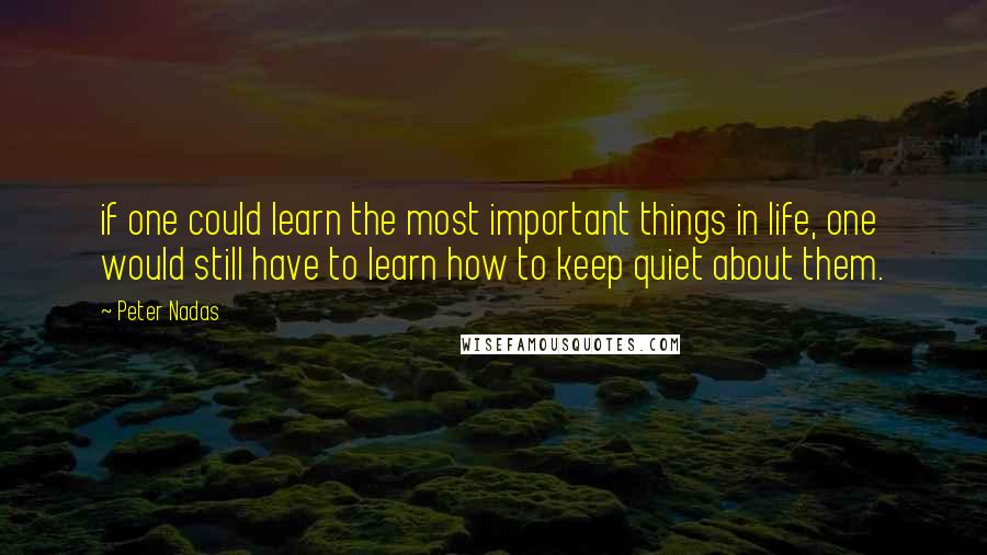 Peter Nadas Quotes: if one could learn the most important things in life, one would still have to learn how to keep quiet about them.