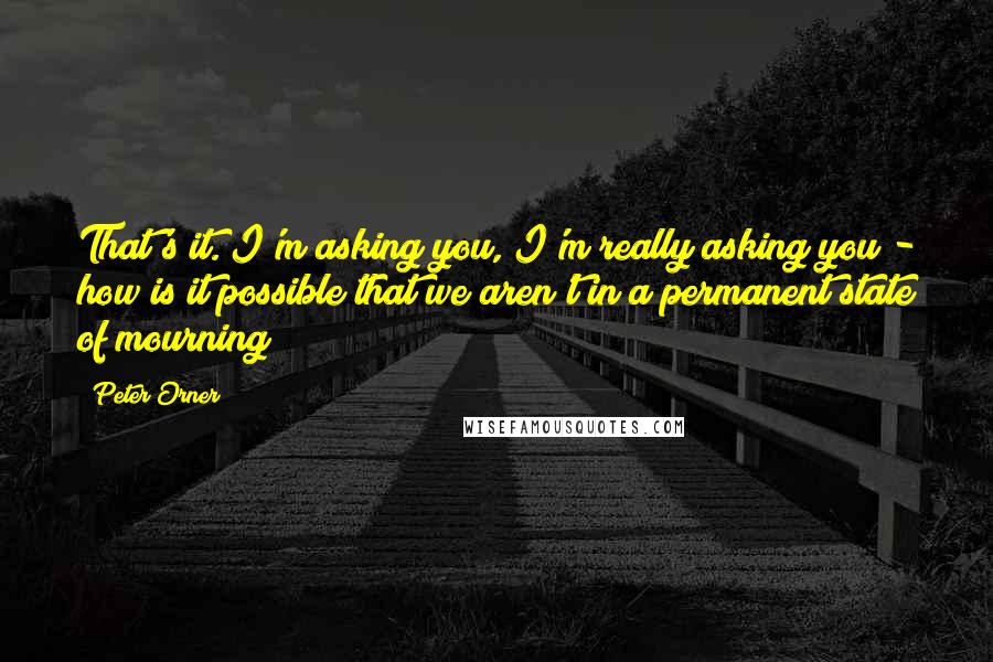 Peter Orner Quotes: That's it. I'm asking you, I'm really asking you - how is it possible that we aren't in a permanent state of mourning?