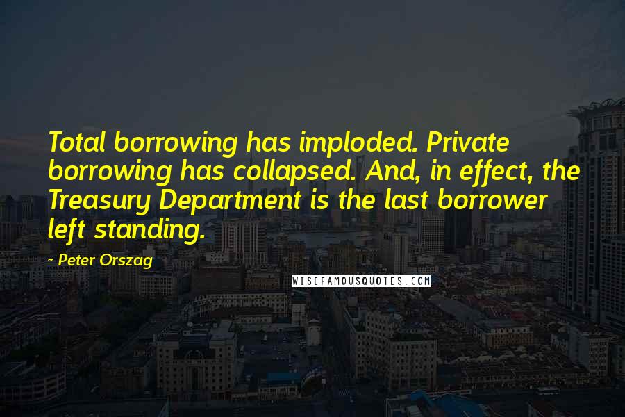 Peter Orszag Quotes: Total borrowing has imploded. Private borrowing has collapsed. And, in effect, the Treasury Department is the last borrower left standing.