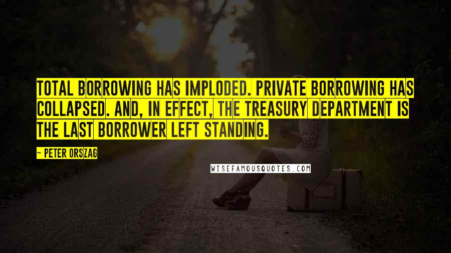 Peter Orszag Quotes: Total borrowing has imploded. Private borrowing has collapsed. And, in effect, the Treasury Department is the last borrower left standing.