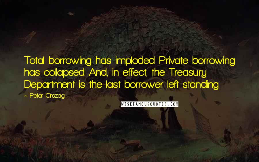 Peter Orszag Quotes: Total borrowing has imploded. Private borrowing has collapsed. And, in effect, the Treasury Department is the last borrower left standing.