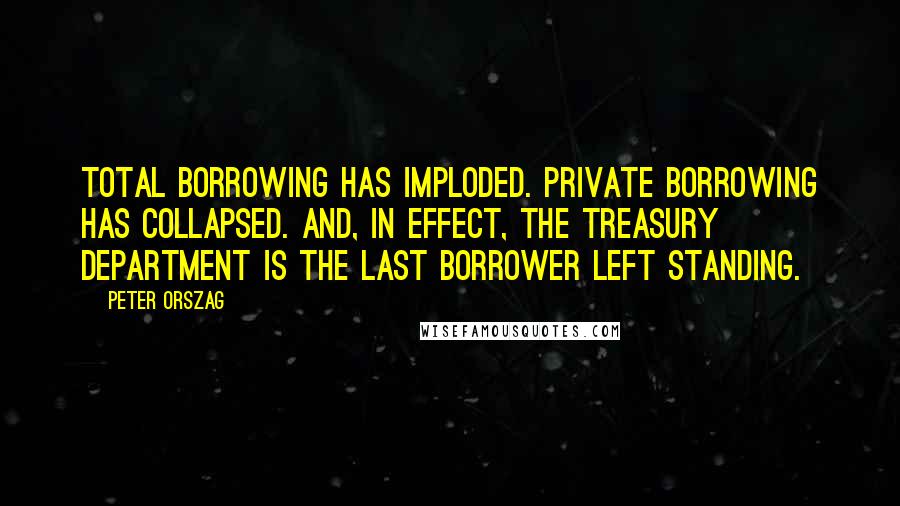 Peter Orszag Quotes: Total borrowing has imploded. Private borrowing has collapsed. And, in effect, the Treasury Department is the last borrower left standing.