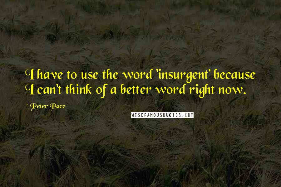 Peter Pace Quotes: I have to use the word 'insurgent' because I can't think of a better word right now.