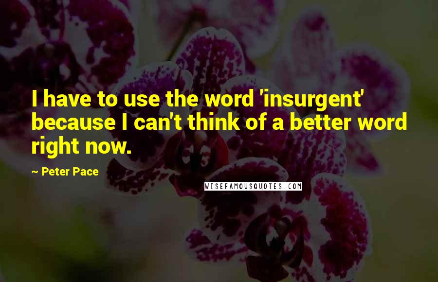 Peter Pace Quotes: I have to use the word 'insurgent' because I can't think of a better word right now.