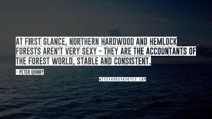 Peter Quinby Quotes: At first glance, northern hardwood and hemlock forests aren't very sexy - they are the accountants of the forest world, stable and consistent.