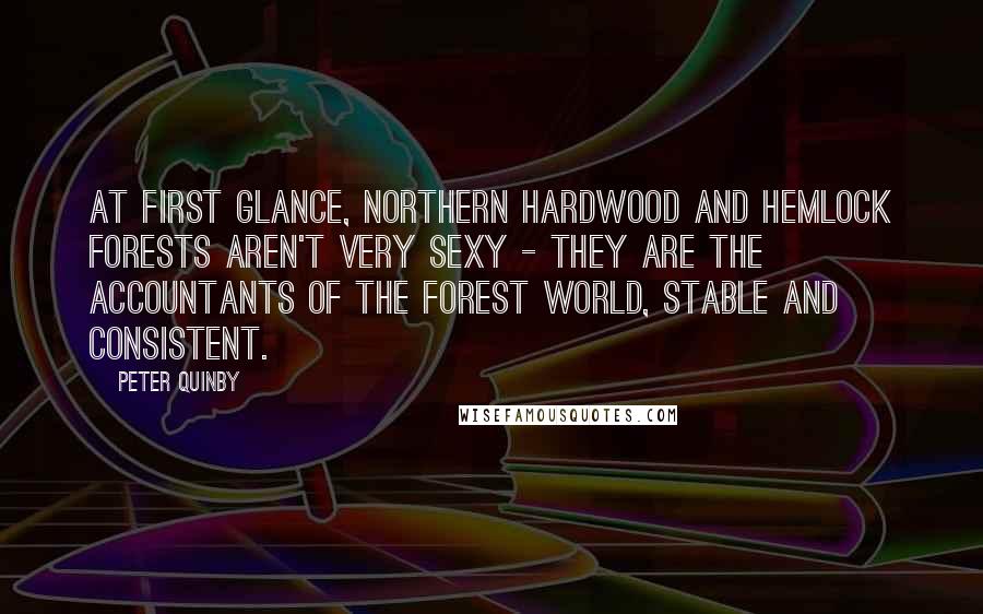 Peter Quinby Quotes: At first glance, northern hardwood and hemlock forests aren't very sexy - they are the accountants of the forest world, stable and consistent.