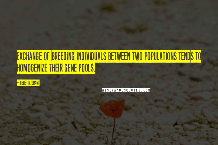 Peter R. Grant Quotes: Exchange of breeding individuals between two populations tends to homogenize their gene pools.