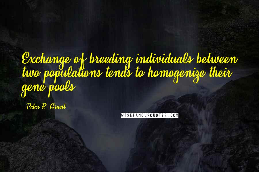 Peter R. Grant Quotes: Exchange of breeding individuals between two populations tends to homogenize their gene pools.