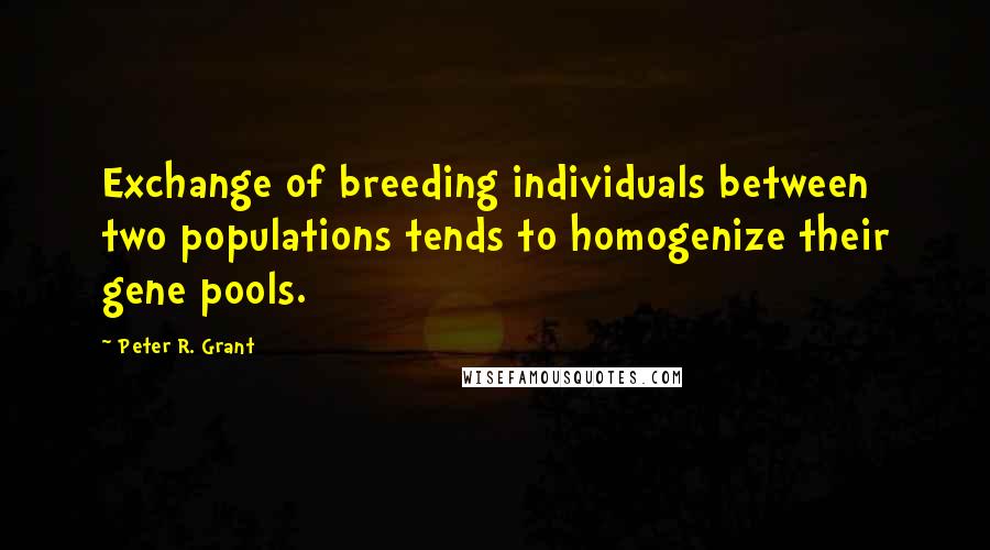 Peter R. Grant Quotes: Exchange of breeding individuals between two populations tends to homogenize their gene pools.