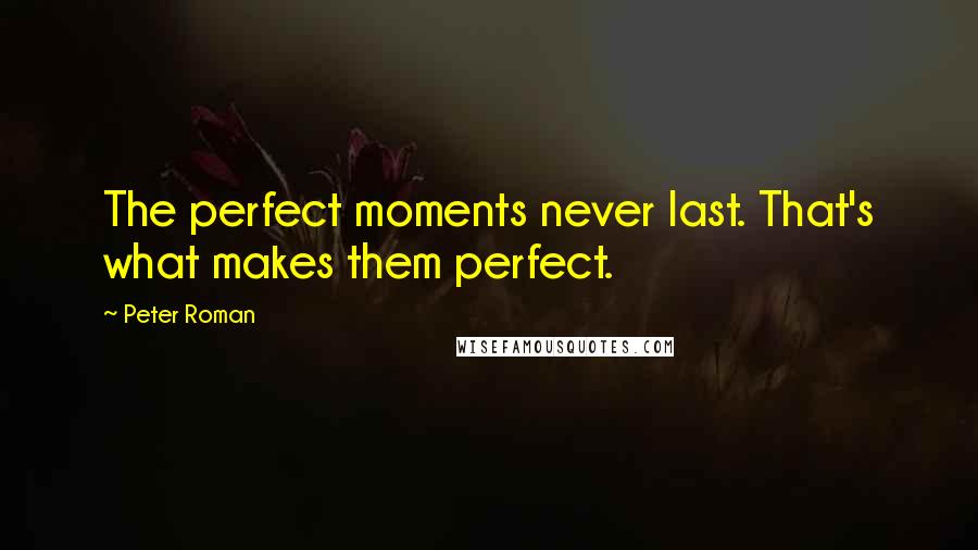 Peter Roman Quotes: The perfect moments never last. That's what makes them perfect.